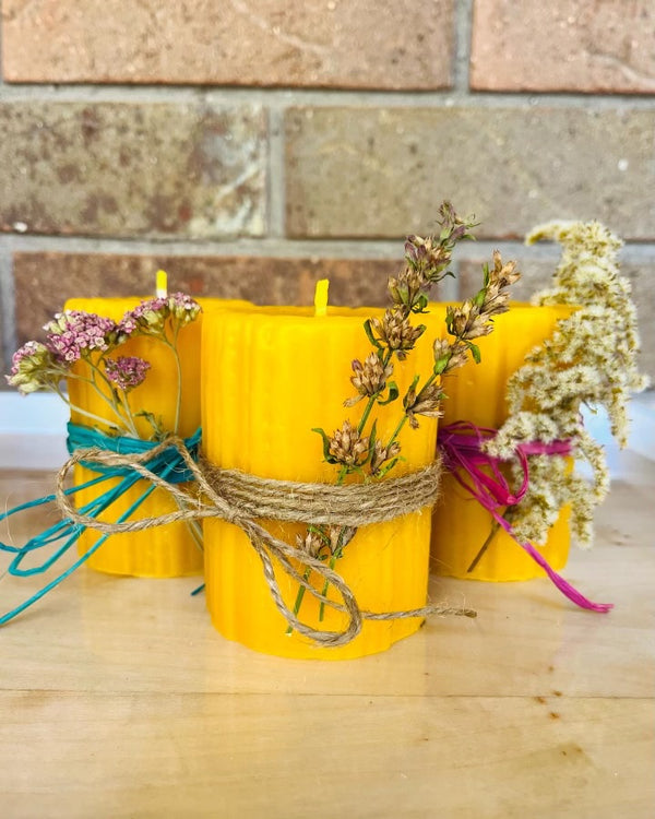 Small Textured Pillar Beeswax Candle